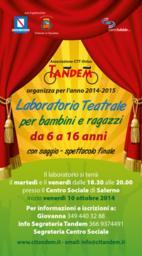 Laboratorio bambini e ragazzi al 2014-2015 centro sociale di Salerno organizzato dall'associazione Tandem inizio ottobre 2014